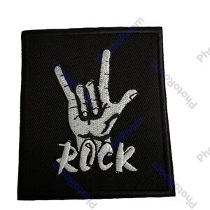 Rock hand embroidered patch rectangle iron on sew on 2x3” DIY crafts hats
